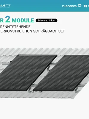 Must-Have Clenergy PV-ezRack SolarRoof Pro 2.0 Unterkonstruktion Schrägdach Montageset für 2 getrenntstehende Module in Silber / Schwarz ( neue ver. 2026 )