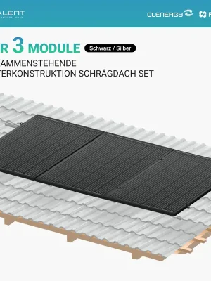 Neuheit Clenergy PV-ezRack SolarRoof Pro 2.0 Unterkonstruktion Schrägdach Montageset für 3 zusammenstehende Module in Silber / Schwarz ( neue ver. 2026 )