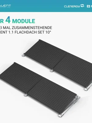 Mega-Angebot Clenergy PV-ezRack SolarRoof Pro 2.0 Unterkonstruktion Flachdach Montageset für 2 x 2 zusammenstehende Module ( neue ver. 2026 )