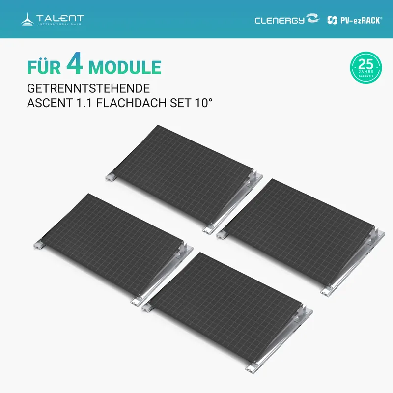 Clenergy PV-ezRack SolarRoof Pro 2.0 Unterkonstruktion Flachdach Montageset für 4 getrenntstehende Module ( neue ver. 2026 ) Jetzt Kaufen
