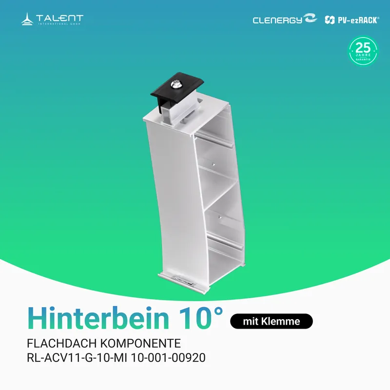 Rabatt Clenergy PV-ezRack Unterkonstruktion Flachdach Komponenten - Hinterbein 10° mit Klemme