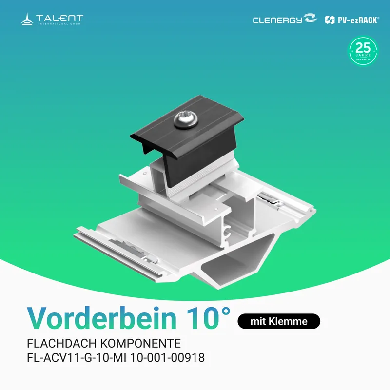 Super-Preis Clenergy PV-ezRack Unterkonstruktion Flachdach Komponenten - Vorderbein 10° mit Klemme