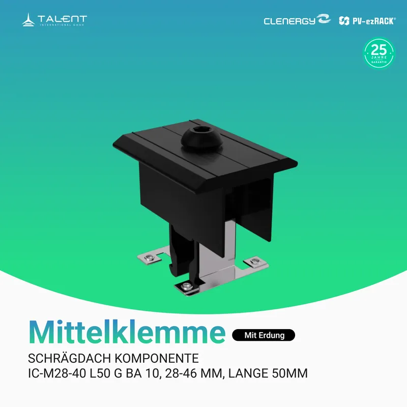 Sonderangebot Clenergy PV-ezRack Unterkonstruktion Schrägdach Montageset Komponenten - Mittelklemme mit Erdung, 28-46 mm, lange 50mm