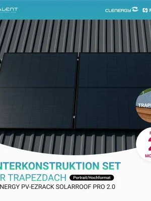 Clenergy PV-ezRack Unterkonstruktion Trapezdach Montageset für 2-6 Module (Portrait/Hochformat) neue ver. 2026 Nur Für Kurze Zeit