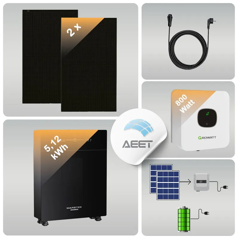 Neuheit Balkonkraftwerk-800 Watt Schwarz mit AC Speicher 5,12kWh