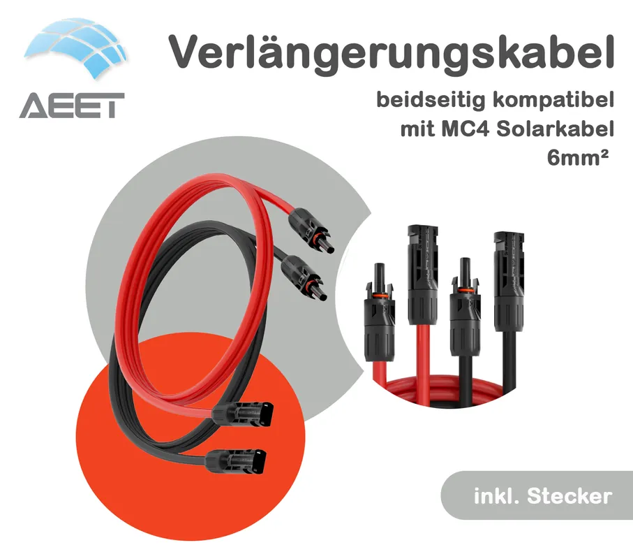 Ausverkauf Solarkabel-Verlängerung 6 mm², zweiseitig mit MC4-Stecker