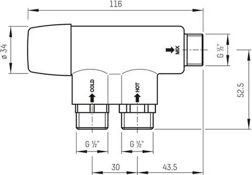 Jetzt Kaufen Taconova thermisches Mischventil NovaMix Compact 50 TMV2 inklusive Rückflussverhinderer vernickelt 252.6073.107