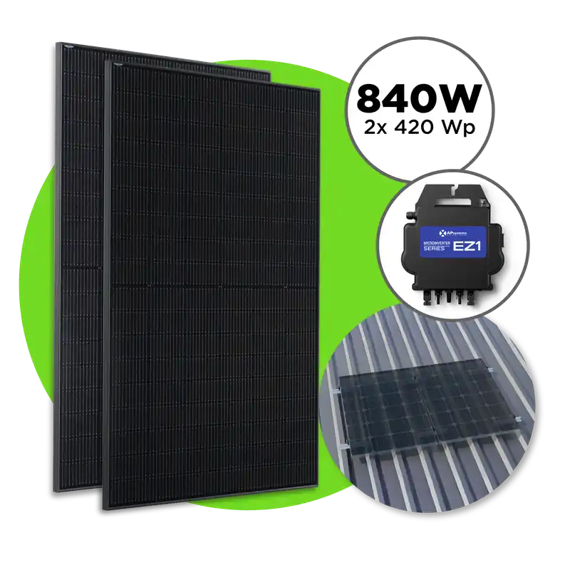 840 Wp Full Black Balkonkraftwerk mit 2x Trina Vertex S Modul APsystems EZ1 600 W - 800 W / Trapezdach Set / ohne Kabel Direktkauf
