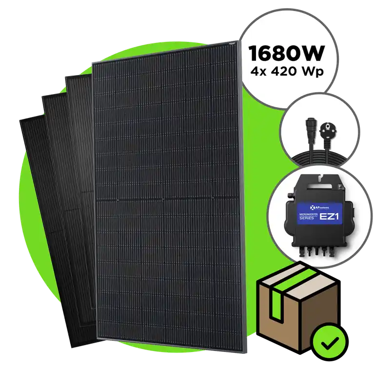 1680 Wp Full Black Balkonkraftwerk mit 4 Modulen Apsystems 600 W - 800 W / ohne Unterkonstruktion / 5 m Direkt Vom Hersteller