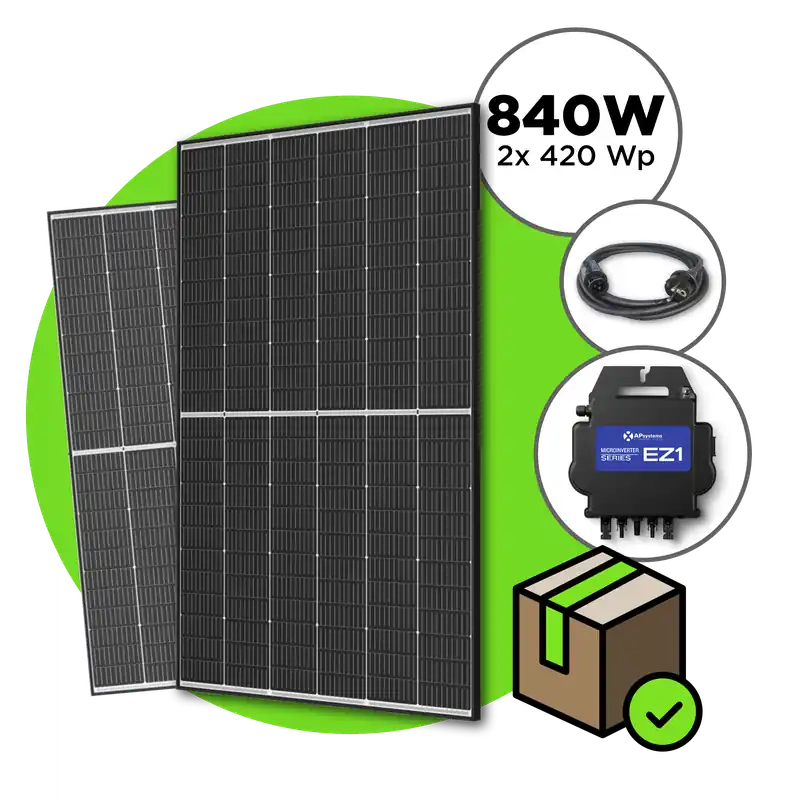 Neue Kollektion 840 Wp Balkonkraftwerk mit 2x Trina Vertex S Modul APsystems EZ1 600 W - 800 W / ohne Unterkonstruktion / 5 m