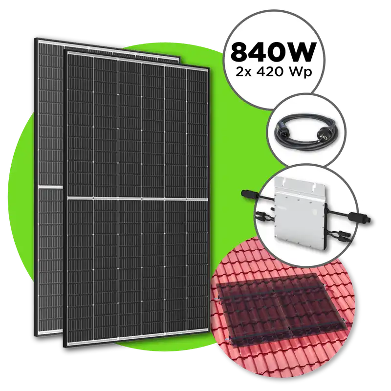 840 Wp Balkonkraftwerk mit 2x Trina Vertex S Modul 600 W Hoymiles / Ziegeldach Set / 10 m Bestseller