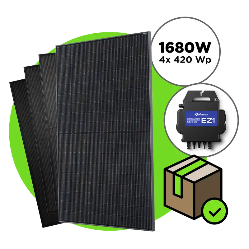 Schneller Versand 1680 Wp Full Black Balkonkraftwerk mit 4 Modulen Apsystems 600 W - 800 W / ohne Unterkonstruktion / ohne Kabel